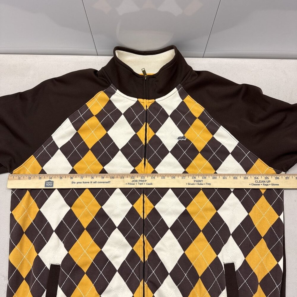 Ecko Unltd Track Jacket Mens XL Brown Gold Cream Argyle Full Zip Rap Hip Hop - Picture 7 of 9